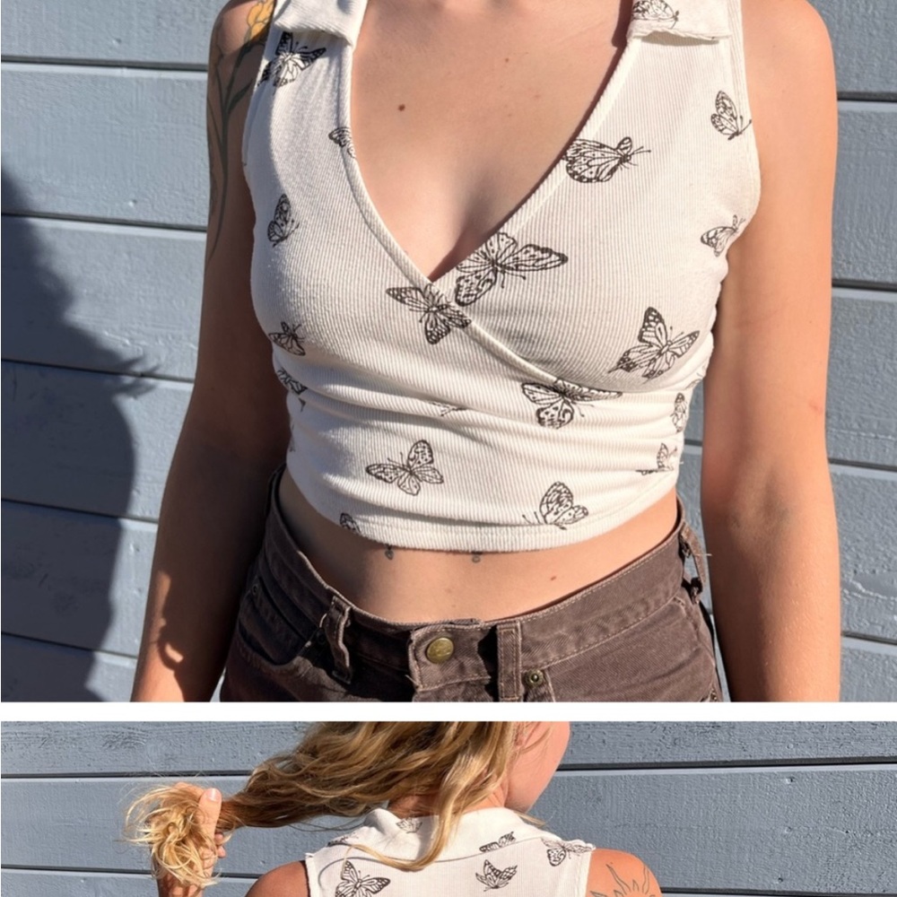Butterfly Print Wrap Crop Top